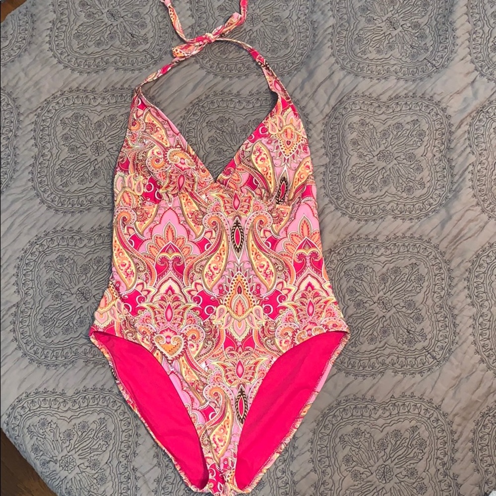 Gorgeous one piece swimsuit pink yellow paisley